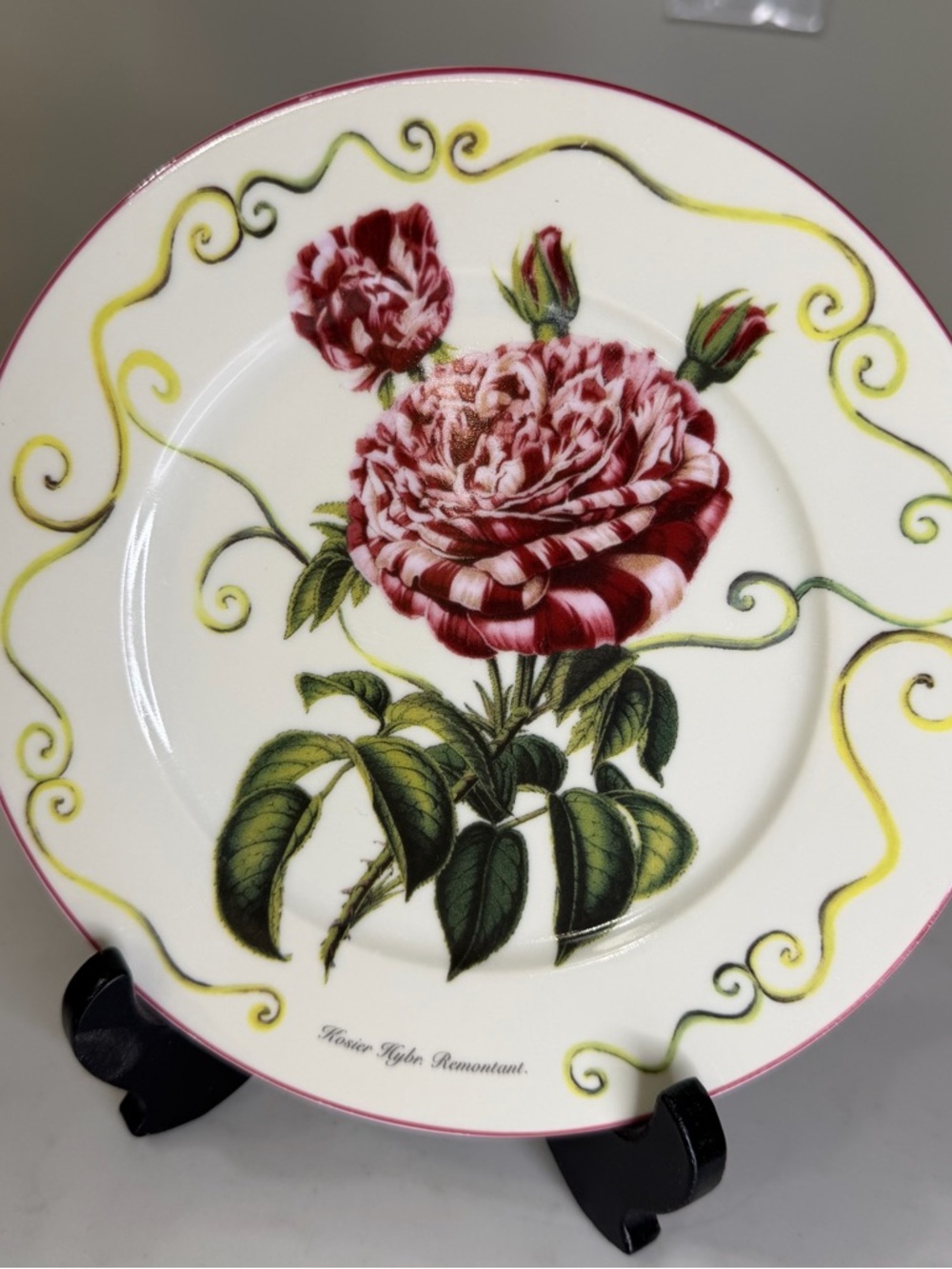 VTG Email de Limoges- I. Godinger Rose Motif Accent Plate Pink and Green